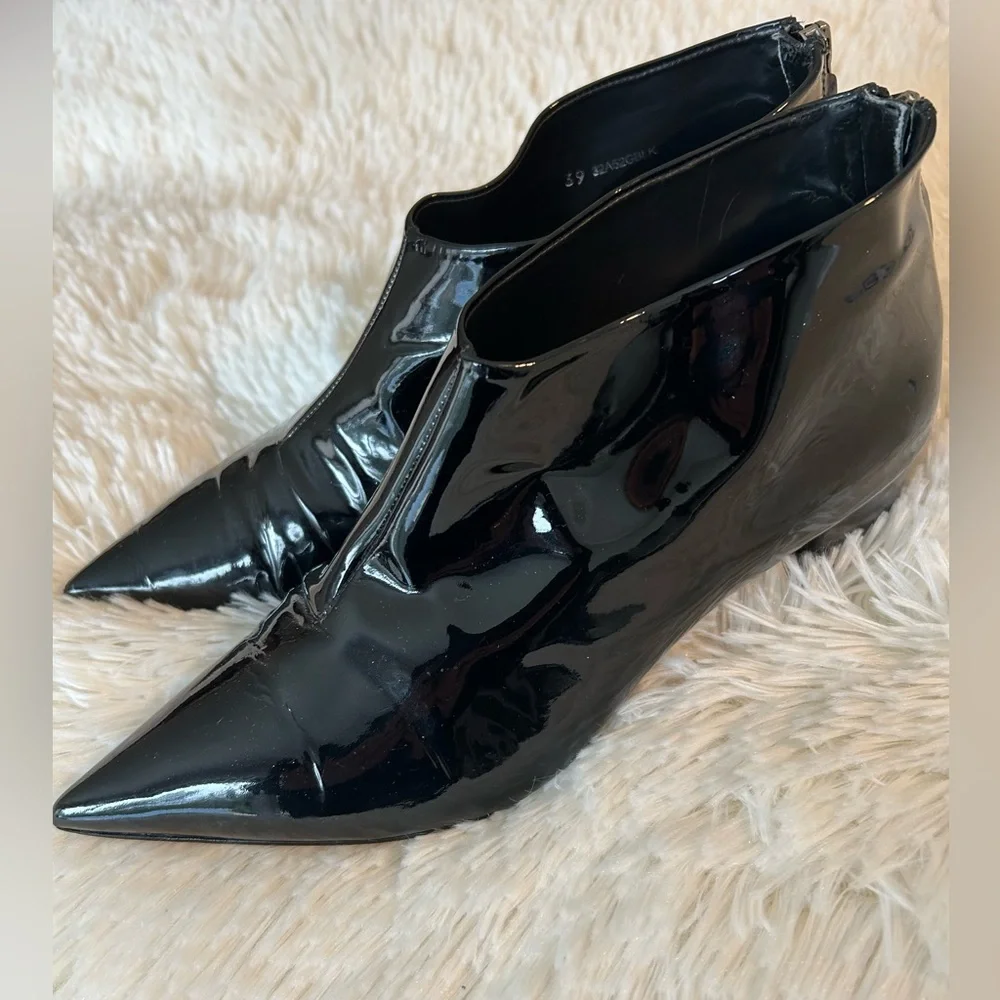 Black Patent Leather Ankle Boots Size 8 - Picture 3 of 9